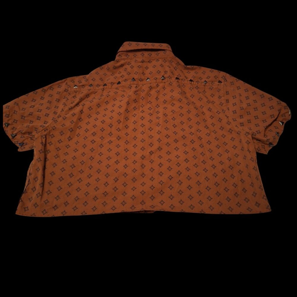 Upcycled Rust Monogram Print Crop Top Ss Button Up - image 2